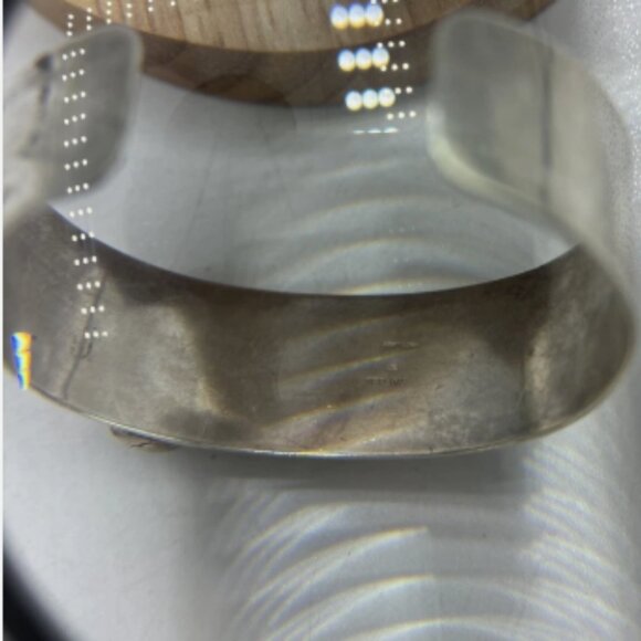 Sterling Silver Three Color Round Stone Cuff Bracelet Modernist Navajo Signed - Picture 9 of 9